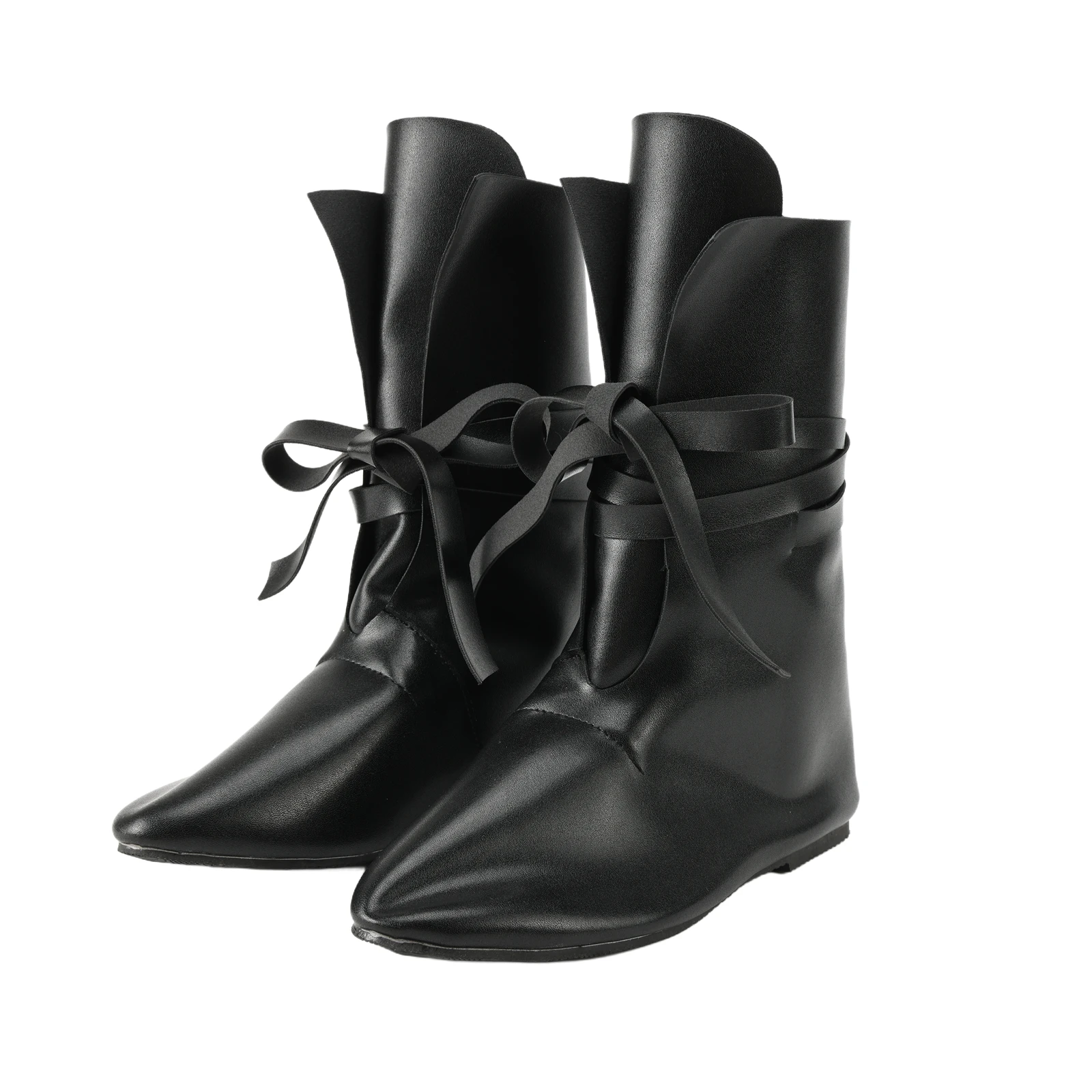 Women Medieval Pirate Ankle Boots Renaissance Bow Lace Up Flat Booties Gothic Fairy Fancy Dress Footwear for Halloween Carnival