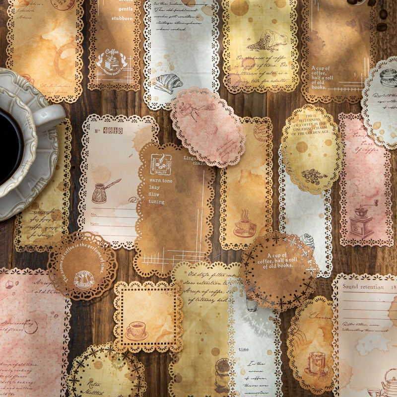 

Coffee Paper Series Vintage Lace Hollow Landscape Material Paper Creative DIY Junk Journal Collage Scrapbook Stationery