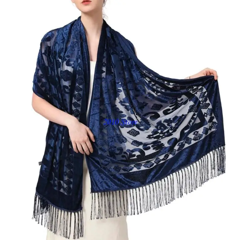 

F3MF Ethnic Shawl Elegant Cheongsam Shawl Multifunction Long Tassels Scarf Warm Air Conditioning Room Shoulder Wrap