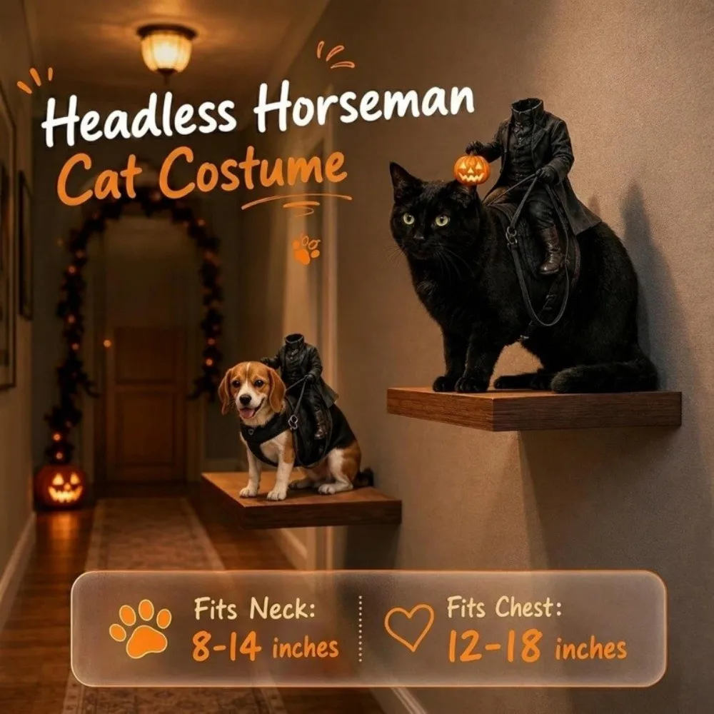 Adjustable Straps Headless Horseman Pet Costume Attached Reins Glowing Pumpkin Pumpkin Rider Harness Lightweight