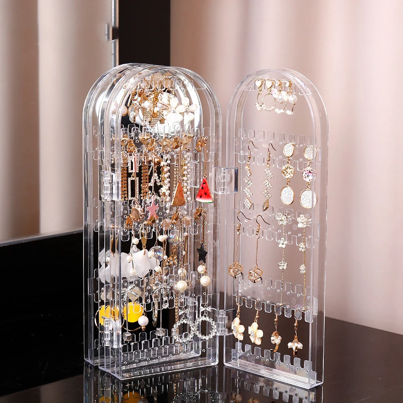 Folding Earrings Studs Display Rack Necklace Jewelry Shelf Stand Holder Panels Screen Organizer Storage Box