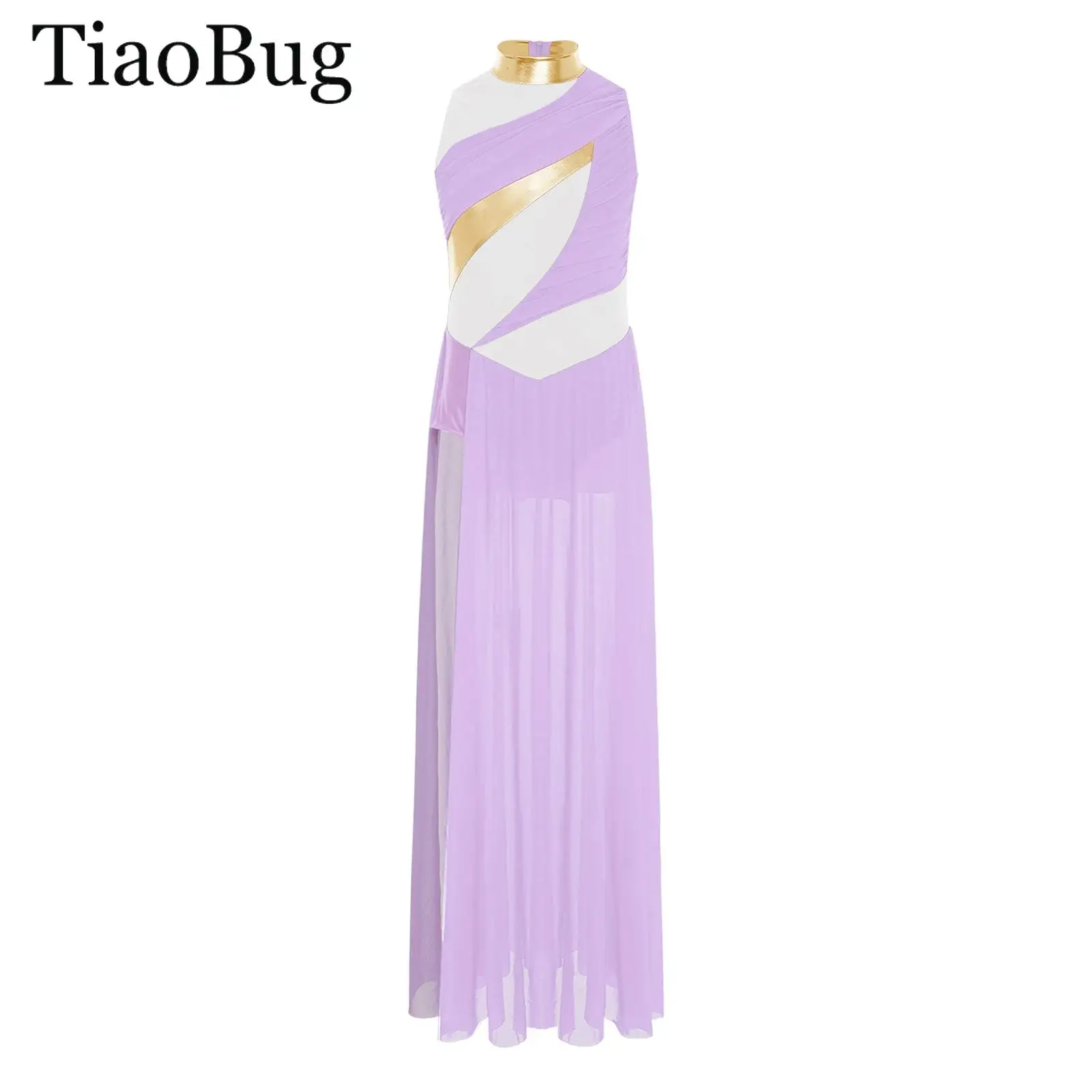 ティーンガールズモダンリリカルダンスドレス非対称メッシュスプリットカラーブロック現代体操フィギュアアイススケートレオタードドレス