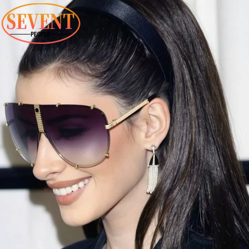 Steampunk المتضخم الطيار النظارات الشمسية النساء 2025 العلامة التجارية الفاخرة خمر المعادن البيضاوي درع مكبرة للسيدات العصرية حملق UV400