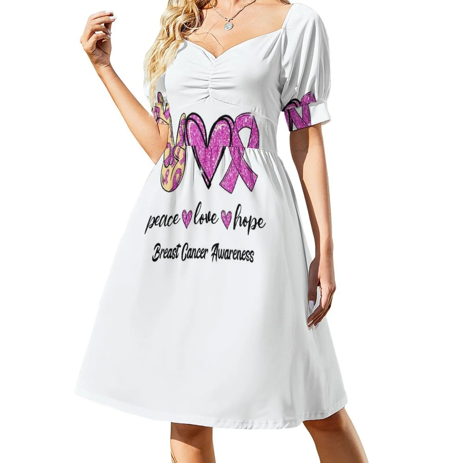 

Peace - Love - Hope - Breast Cancer Awareness Sleeveless Dress summer clothes