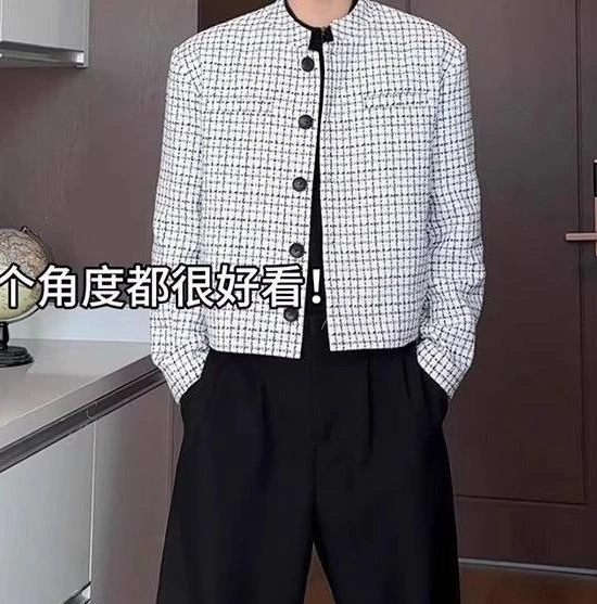 White Xiaoxiangfeng Blazer Men's Autumn and Winter Korean Wear Shoulder Jacket Short Jacket Suit Top Wedding Suits for Men