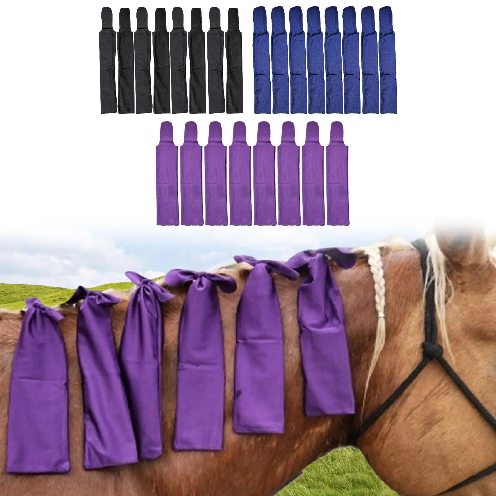8Pcs Horse Mane Bags Prevents Tangles Rubbing Out and Breakage Wraps for Farm Outdoor Grooming Supplies Horse Care Stable
