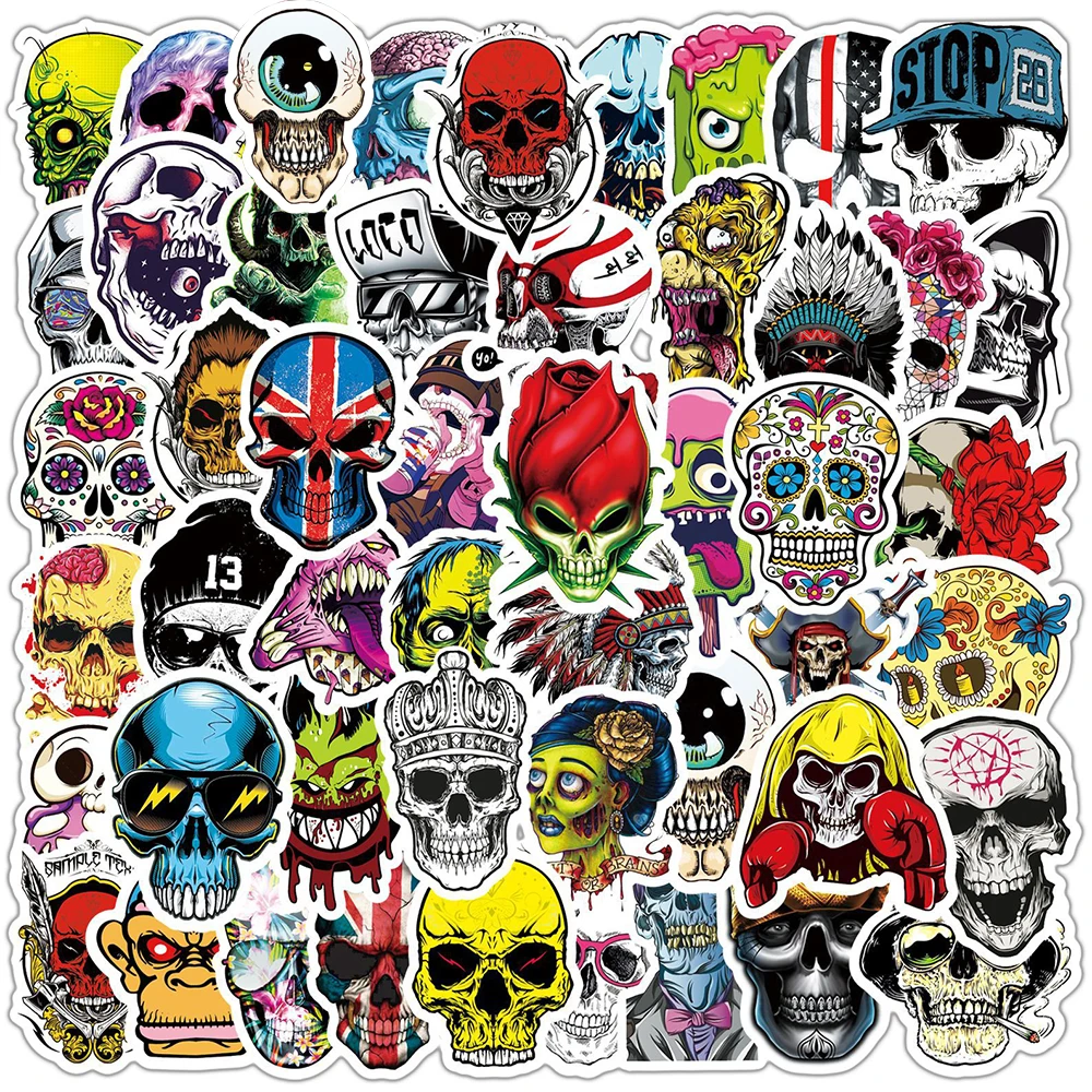 10/30/50PCS Horror Art Skull Stickers Gothic Style Cool Graffiti Decals For Motorcycle Phone Laptop Suitcase Waterproof Sticker