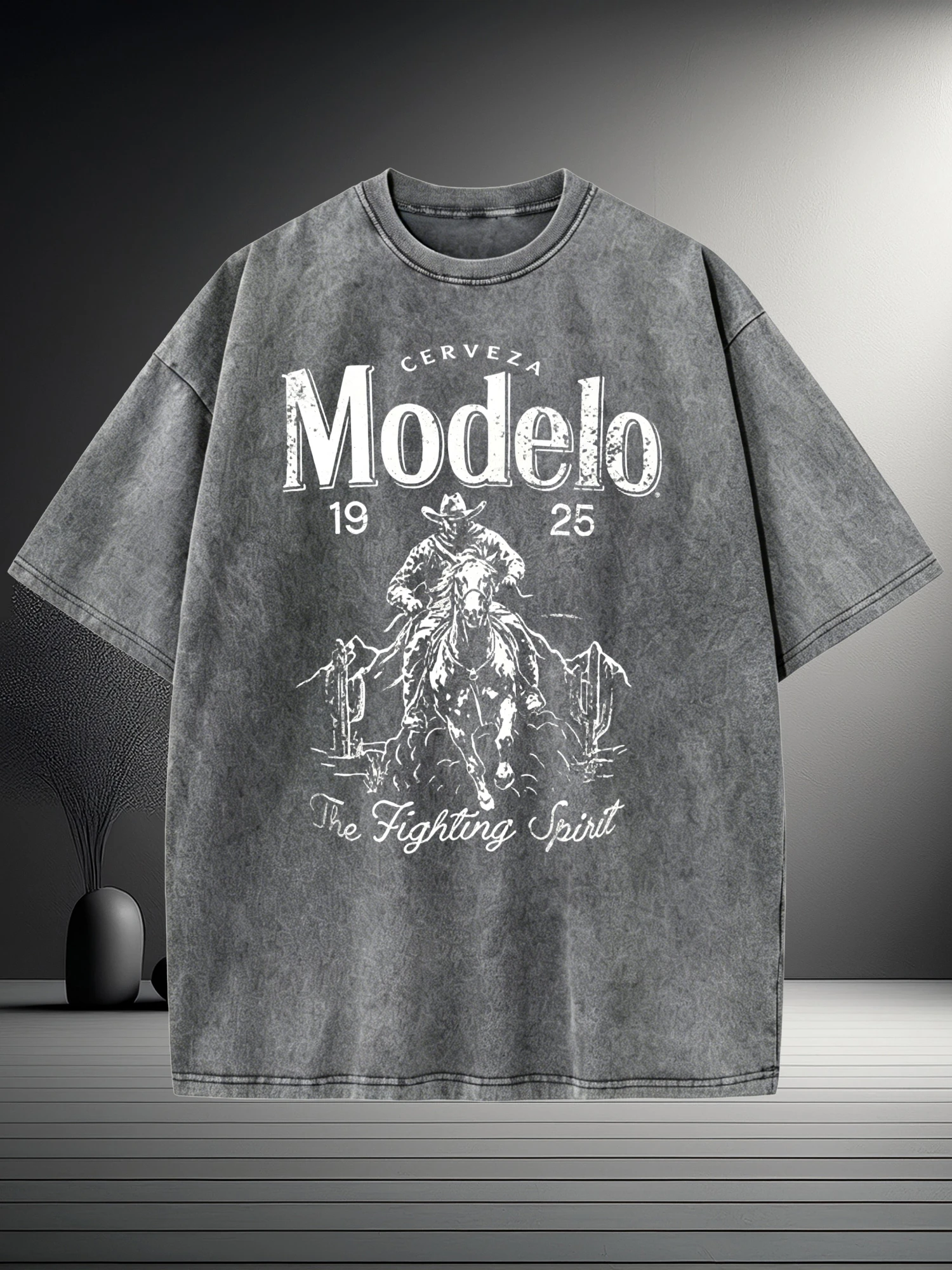 New Style Washed Tshirt : Modelo Vintage Rider Mens Tee The Fighting Spirit Edition - 100% Cotton Comfortable Fashion Style