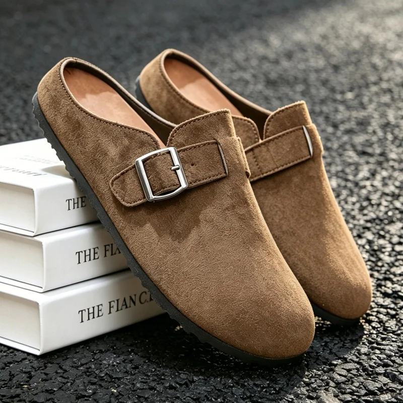 Comwarm Fashion Women's Suede Mule Slippers Men's Cork Insole Comfortable Sandals with Arch Support, Outdoor Beach Flip Slippers