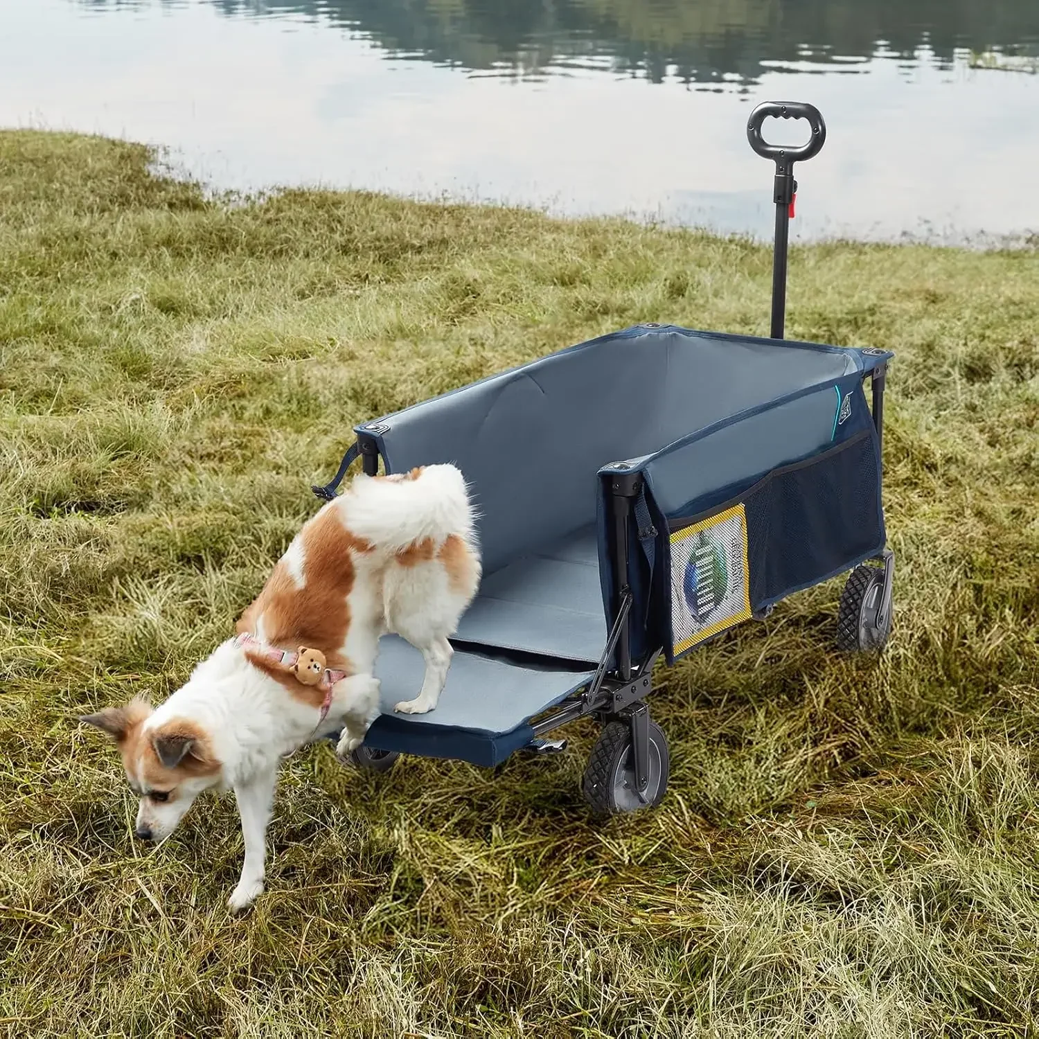 Folding Wagon Cart with Tailgate, 300lbs Heavy Duty Foldable Utility Wagon with Adjustable Handle