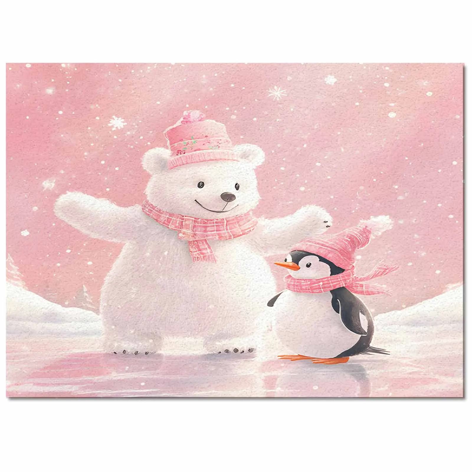 Christmas Pink Bears And Penguins Living Room Floor Mat Children's Room Bedroom Bedside Carpet Kitchen Door Mat