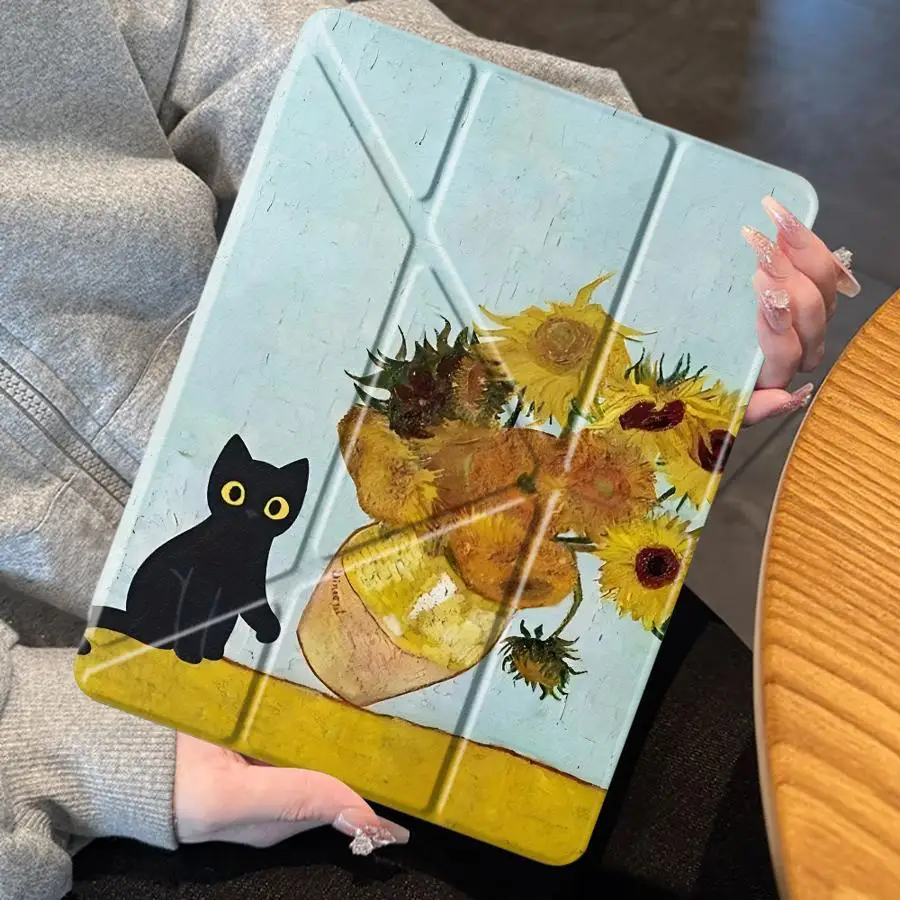 Creative Cat Drinking Alcohol Cool With Pencil Holder Case for Apple iPad Pro M4 13 2025 2026 Air 8 M2 M3 3 12th 11th 10th Gen