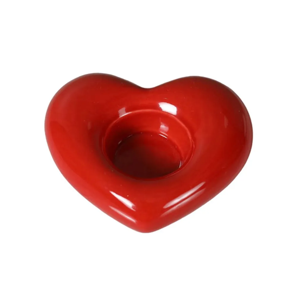 

Ceramic Material Heart Shaped Candle Holders Red/White Color Heart Shape Design Ceramic Candlestick Decorative Smooth Surface