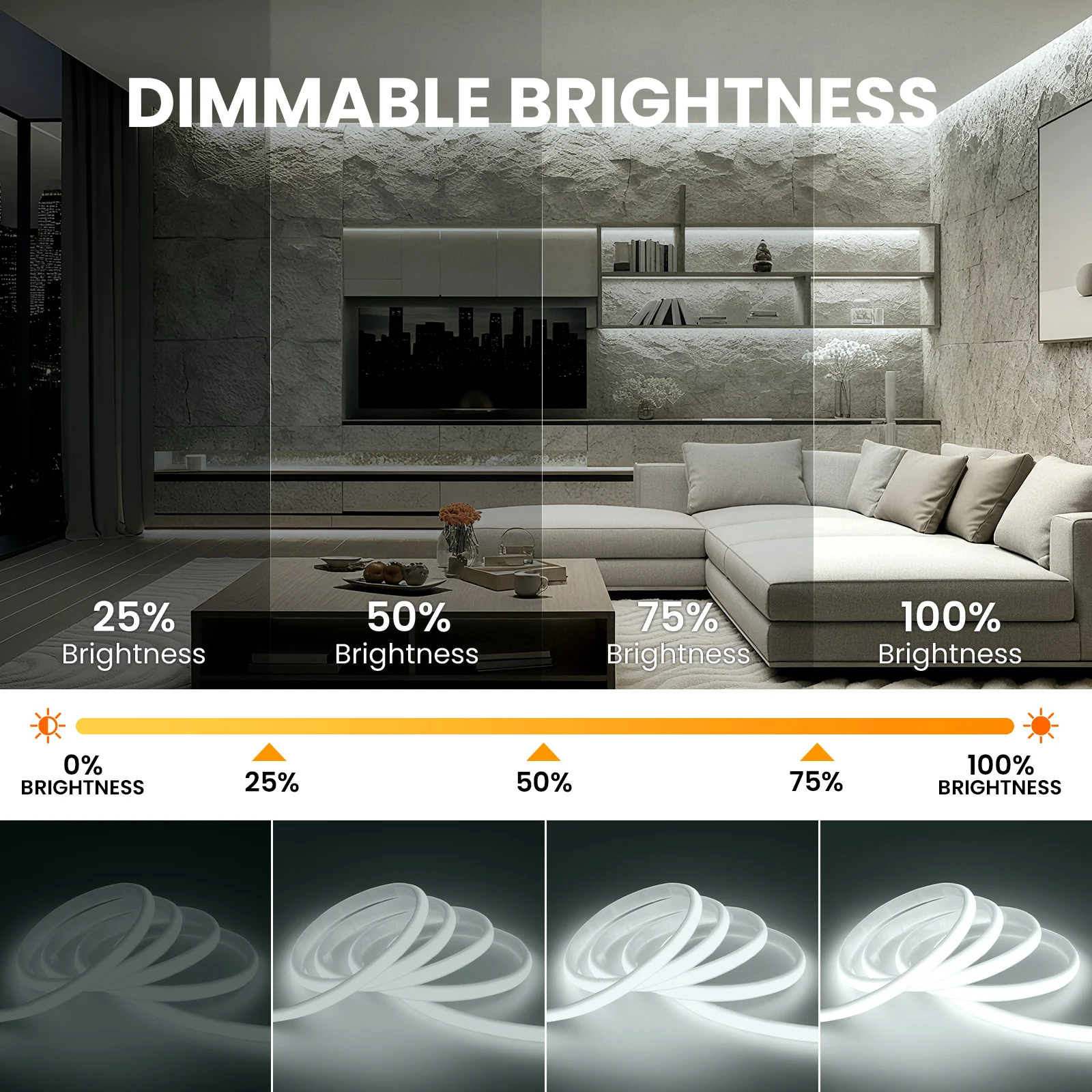 تيار مستمر 12 فولت 24 فولت مقاوم للماء COB قطاع عدة مع محول الطاقة + التحكم عن بعد WIFI APP عكس الضوء حليبي أبيض مرن LED ضوء النيون #2