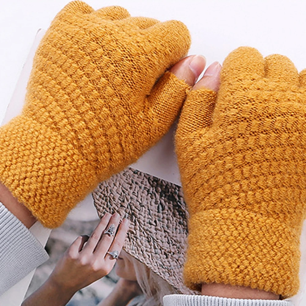 New Knitted Gloves Women Men Winter Outdoor Riding Writing Plush Thicken Warm Dew Two Finger Touch Screen Mittens Christmas Gift