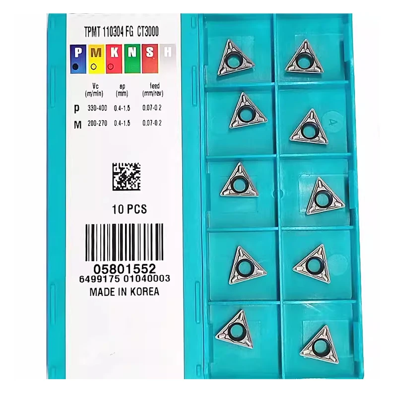 10pcs TaeguTec 100% KOREA Original TPMT TPMT110304 FG CT3000 TT8125 CNC Lathe Cutting Tools Finishing Carbide Turning Inserts