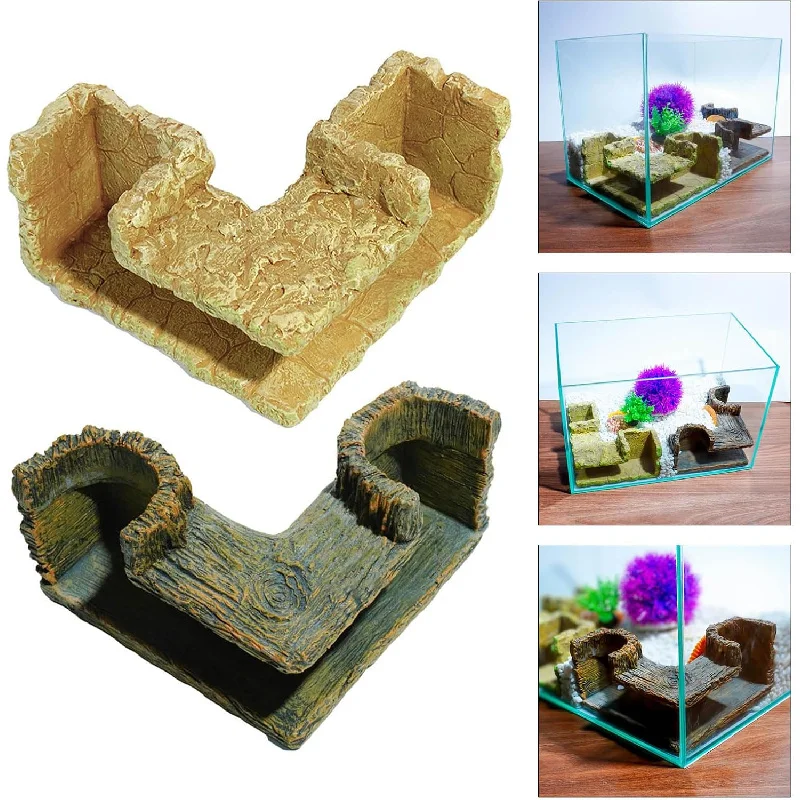 

Угловой туннель для аквариума, украшение для аквариума, изготовлен из смолы, прочный и долговечный, habitat для домашних животных-рептилий.