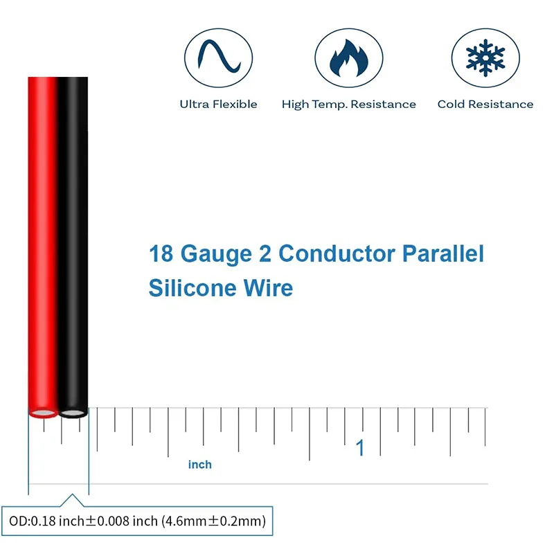 18 AWG 2-Conductor Parallel Silicone-Coated Wire, Red and Black Dual-Core Jumper Cable Reel (50 feet or 100 feet)