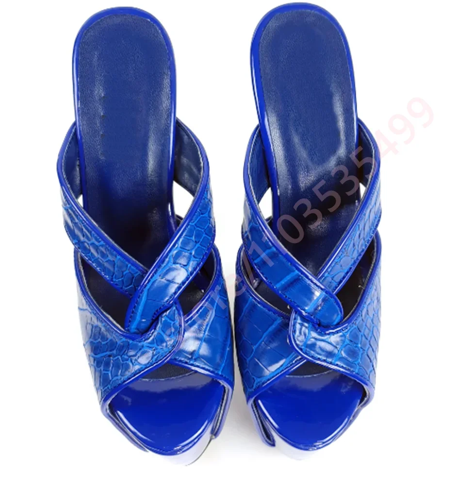 

Sexy Women's Crocodile Pattern Mules Super High Stiletto Platform Patent Leather Slingback Pumps for Fashion Party Runway