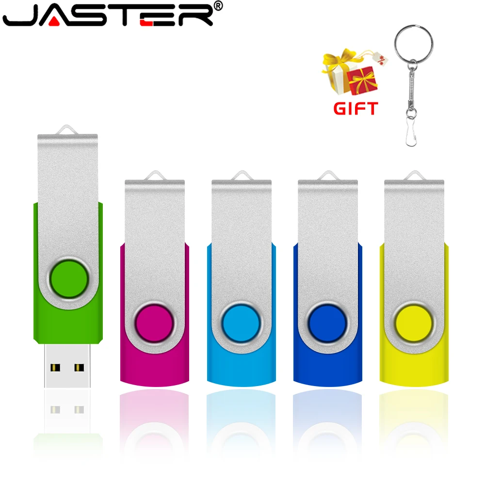 JASTER 그린 플라스틱 USB 플래시 드라이브, 회전식 메모리 스틱, 금속 클립, 펜드라이브, 크리에이티브 선물, 128GB, 64GB, 32GB, 16GB, 8GB