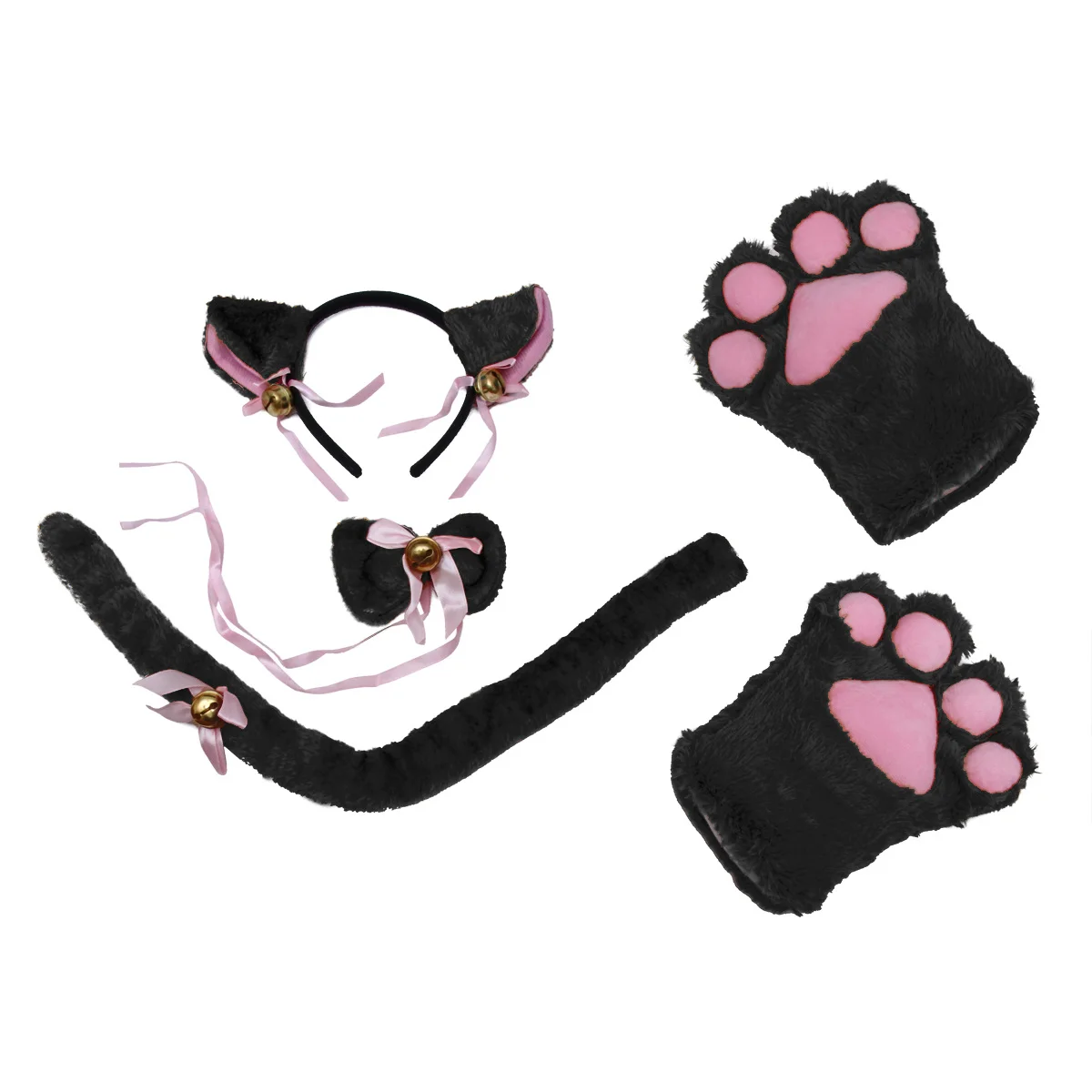 5Pcs Cat Claw Gloves Cosplay Set One Size Comfortable Ears Collar Party Costume Accessories Cat Cosplay Costume