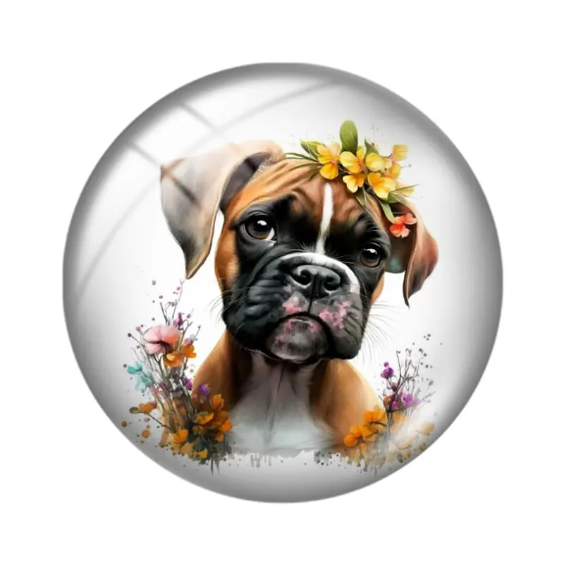 Small Pet Dog Flower 12mm14mm/16mm/18mm/20mm/25mm/30mm Round photo glass cabochon demo flat back Making findings Jewelry