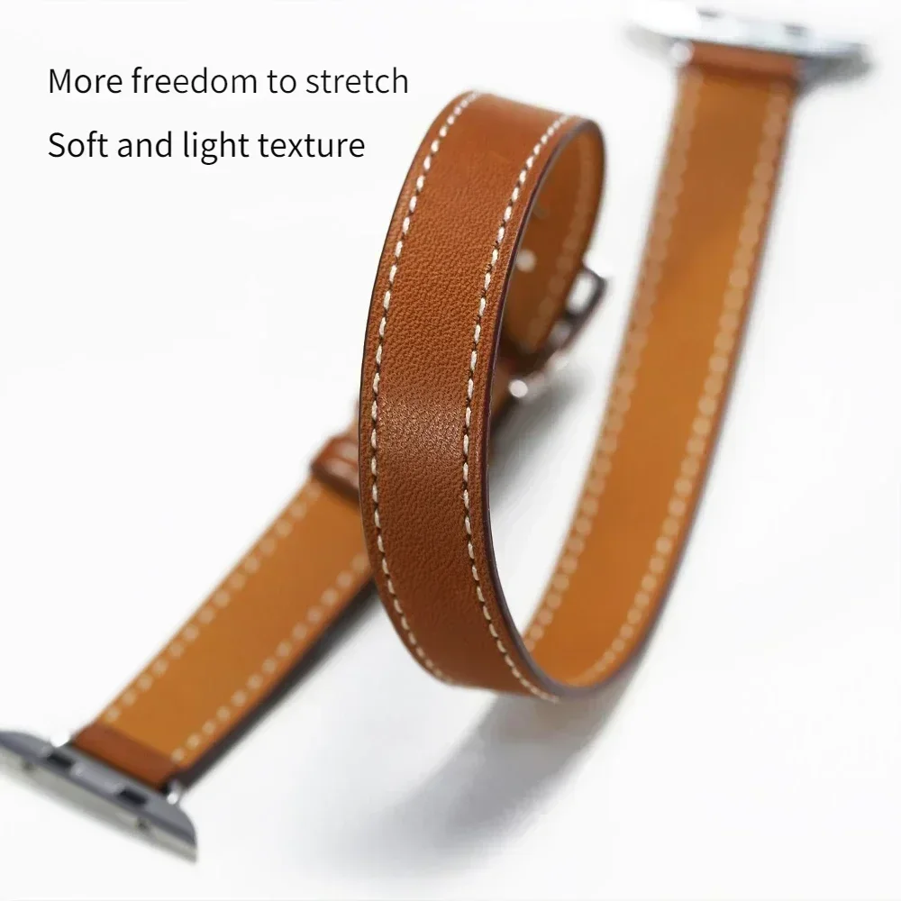 Band for Apple Watch Ultra2 Double Tour Leather Strap 45mm 42mm 44mm Series 7 6 Se 5 4 3 2 for Iwatch 6 38mm 40mm Fashion Correa