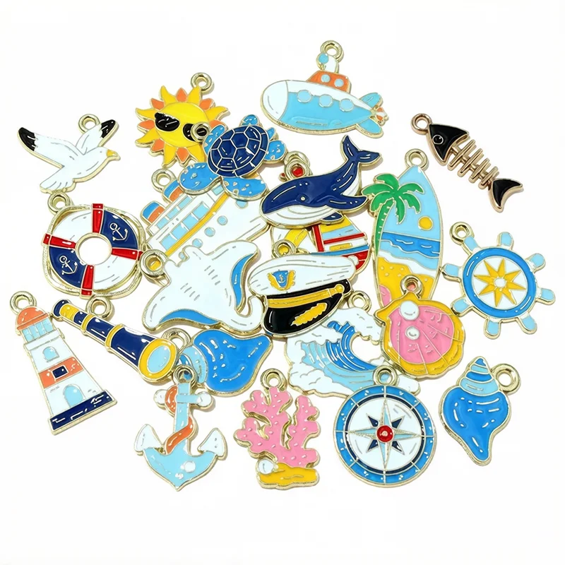 10 Stk. Sumpf-Elemente nautische Strand ozean Emaille Anhänger Schiff Sonnenschale DIY Schmuck machen Ohrringe Halskette