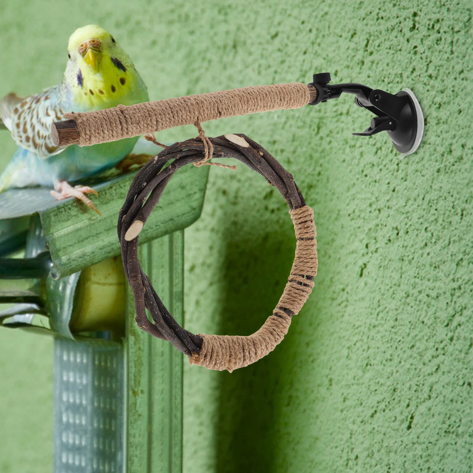

Multifunctional Parrot Perch Stand Natural Wood Bird Suction Cup Pole U-Shaped Play Rest Platform For Cage Window Tile Large