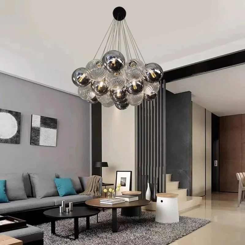 Modern LED Multi Head Pendant Light Colored Glass Bedroom Ceiling Fixture Home Decorative Lighting for Living Room