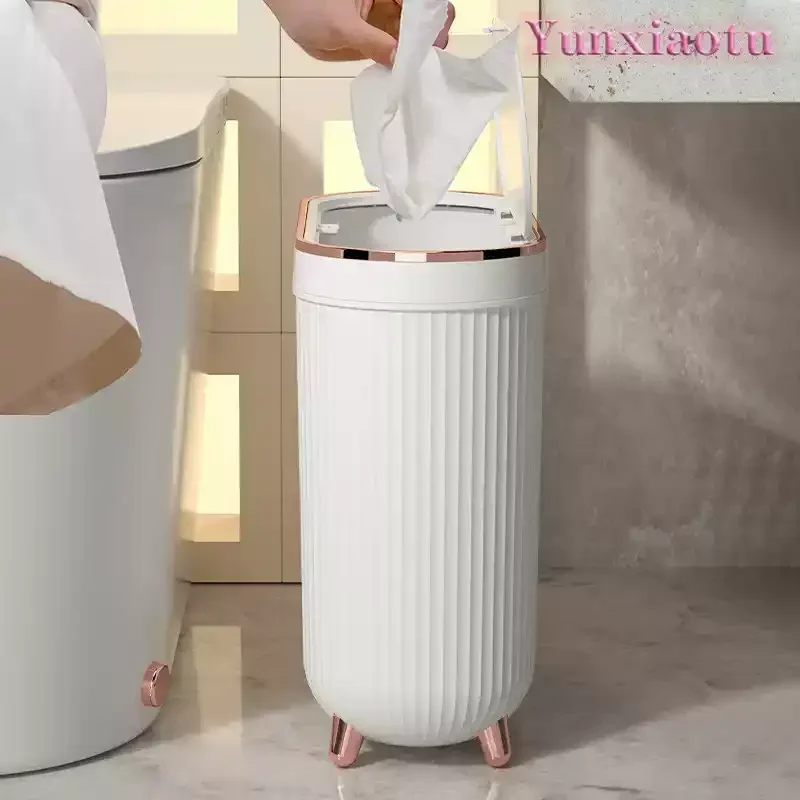 12L Luxury Press Trash Can With Foot For Bathroom For Kitchen Garbage Toilet Waterproof Gold Trash Can With Lids Rose Gold