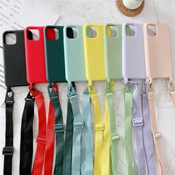 Crossbody Necklace Holder Phone Case For iPhone 16 15 14 12 13 11 Pro Max XS XR X 6 8 7 Lanyard Cord Strap Soft Silicone Cover