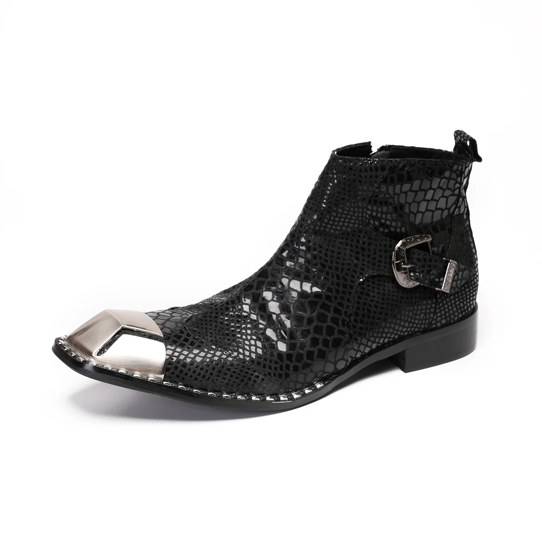 British Black Cow Leather Men Party Dress Boots Plus Size Zipper Motorcycle Short Boots Male Business Ankle Boots Formal Shoes view 6