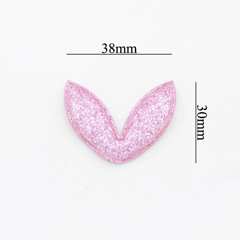 40Pcs 38*30mm Glitter Fabric Rabbits Ears Applique Padded Patches for DIY Hair Hoop, Clips, Band, Headdress, Hairdress Decor