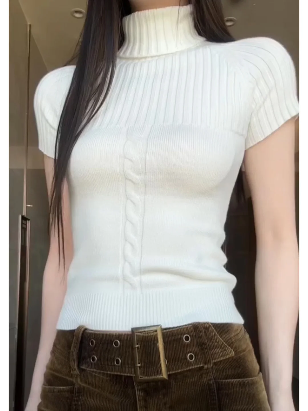 

Korean Style High Neck Knitted Sweater Women's Slim Fit Beautiful Fly Sleeve Twist Flower Spring Summer New Style Top