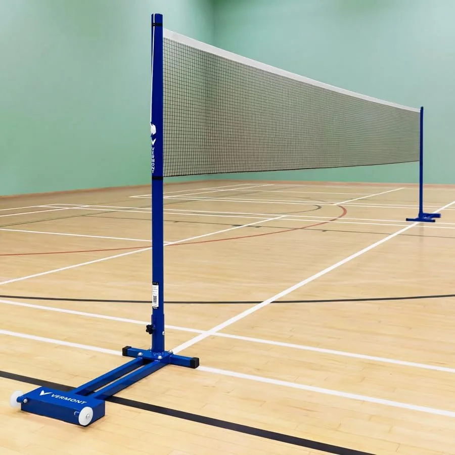 Procourt freestanding badminton posts set for indoor outdoor sports regulation 5ft steel posts black self-weighted 71lb base no