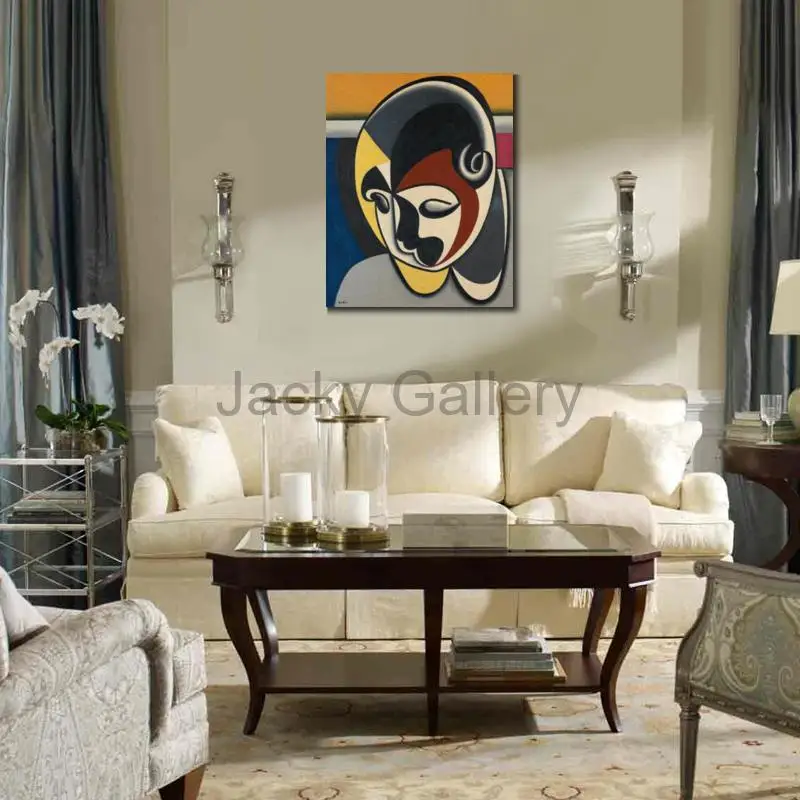 Hand Painted Abstract Human Portrait Oil Painting Modern Cubist Inspired Wall Art Canvas Decor Living Room