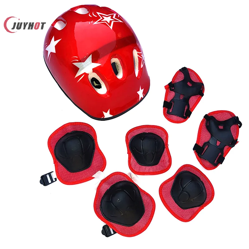 7Pcs/set Kids Cycling Protective Gear Bike Helmet Knee Wrist Elbow Guard Roller Cycling Sports Knee Pads, Helmet Protector Set