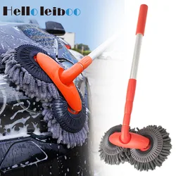 LEIBOO Car Cleaning Brush Washer Mop Chenille Brush Double Brush Head Roof Window Cleaning Mop Three-Section Telescopic Wash Mop