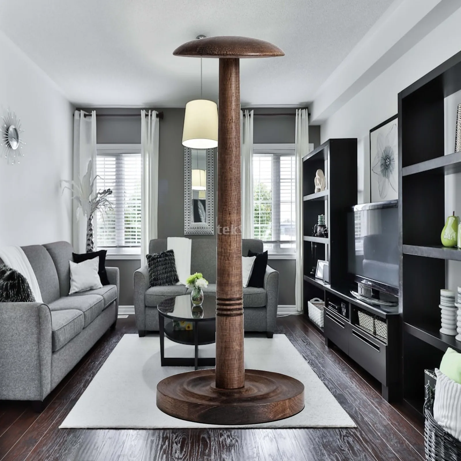 Tabletop Wooden Hat Hanger Display Stand with Turned Post and Round Base for Hat Storage and Showcase in Retail Spaces