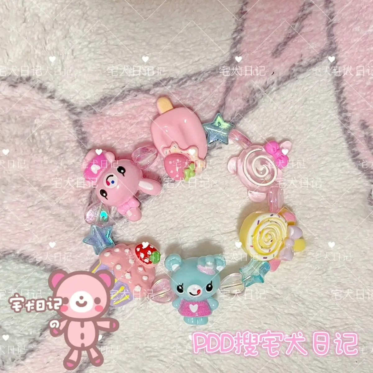 Pulseira de Cordão Artesanal Original MP, Pulseiras Elásticas Fofas de Desenho Animado, Acessórios Y2K Jojifuku para Meninas Doces Japonesas