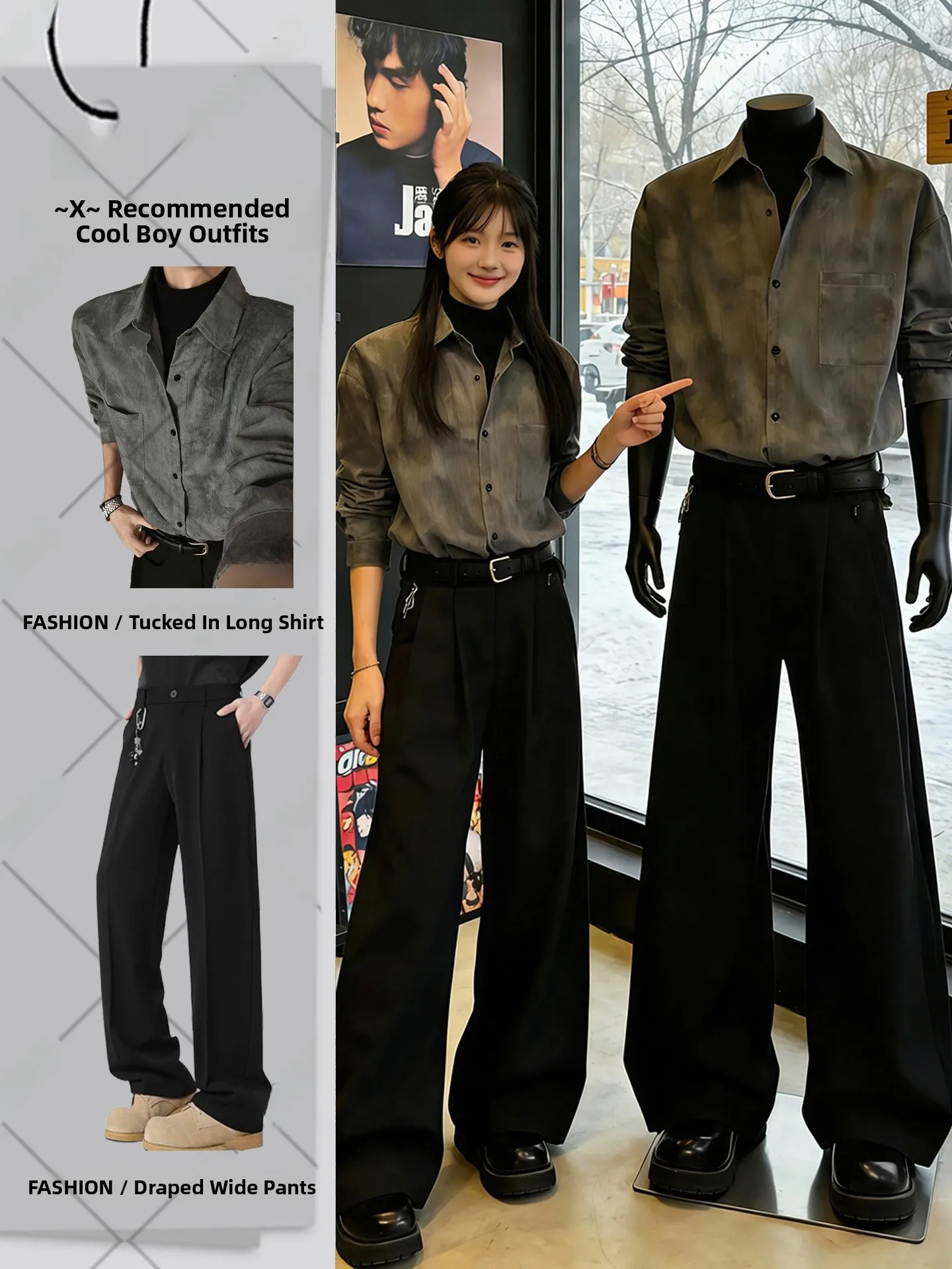

e ey American Dyed Long Sve irt ex Spring Faion Couple Outerwear Loose Fit CleanFit Polyester Fiber irt
