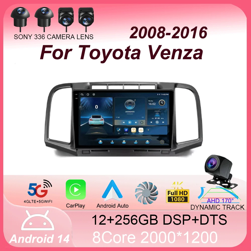 For Toyota Venza 2008 - 2016 Carplay Auto 4G+WIFI GPS Car Radio Navigation Multimedia Video Player Stereo BT Android 14