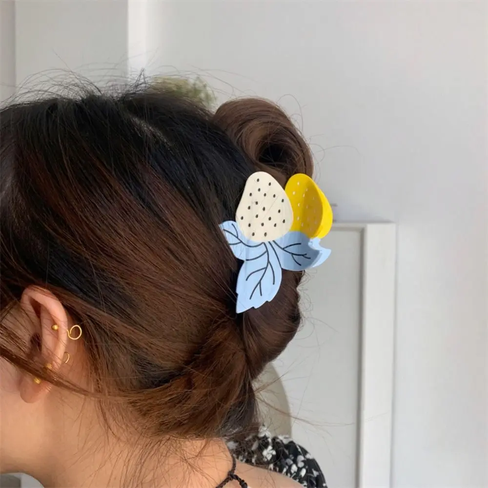 헤어핀 달콤한 딸기 아세테이트 헤어 클립 섬세하고 귀여운 과일 아세테이트 클로 클립 헤어 클립 포니테일 샤크 클립 데일리