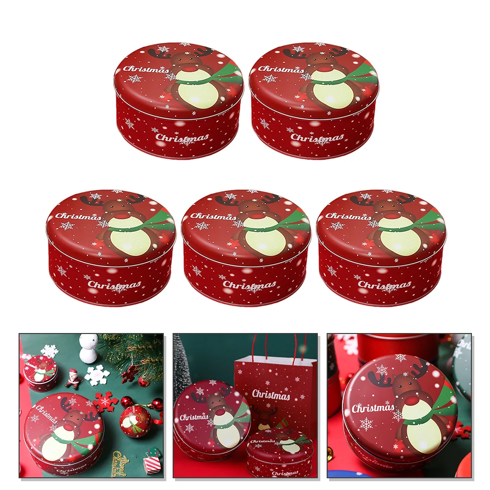 

5 Pcs Christmas Candy Deer Fruit Box Tin Jar Tinplate Storage Boxes Holiday Party Decor Child