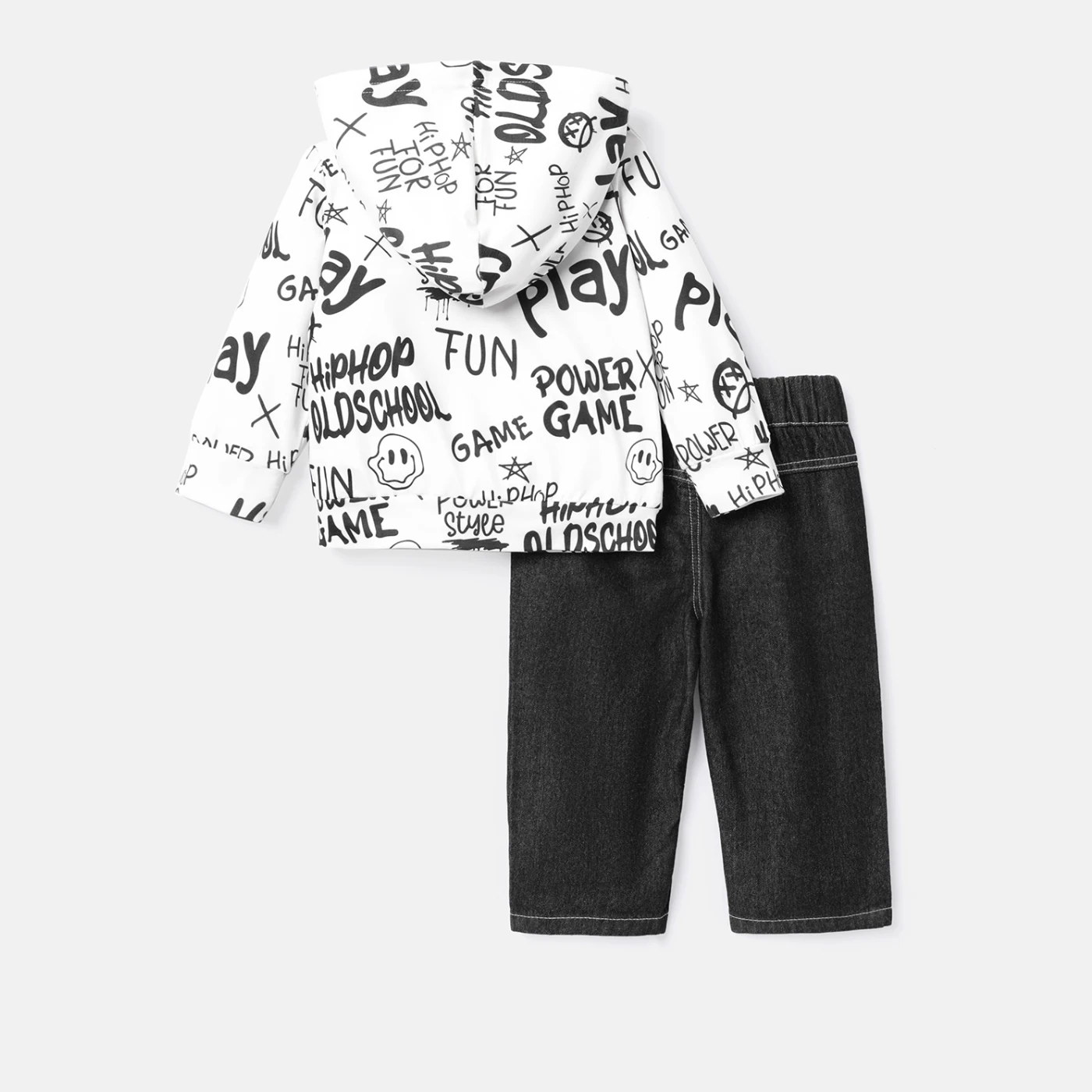 PatPat 2pcs Baby Boy Long-sleeve Allover Letter Print Naia™ Hoodie and Ripped Jeans Set