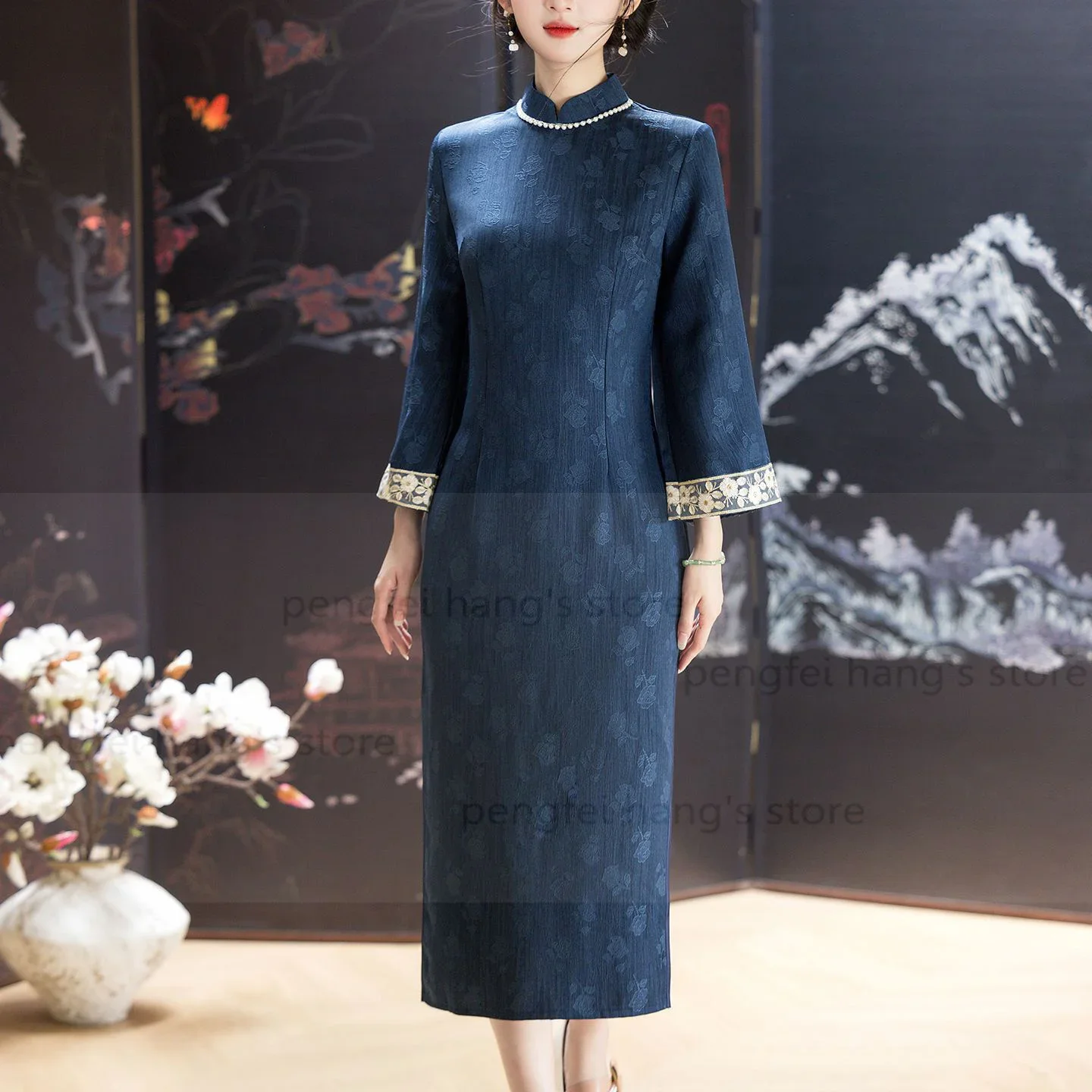 

Autumn Winter Jacquard Cotton Chesongam Women Qipao Modern Qipao Sexy Traditional Vestidos Elegant Improved Chinese Dress