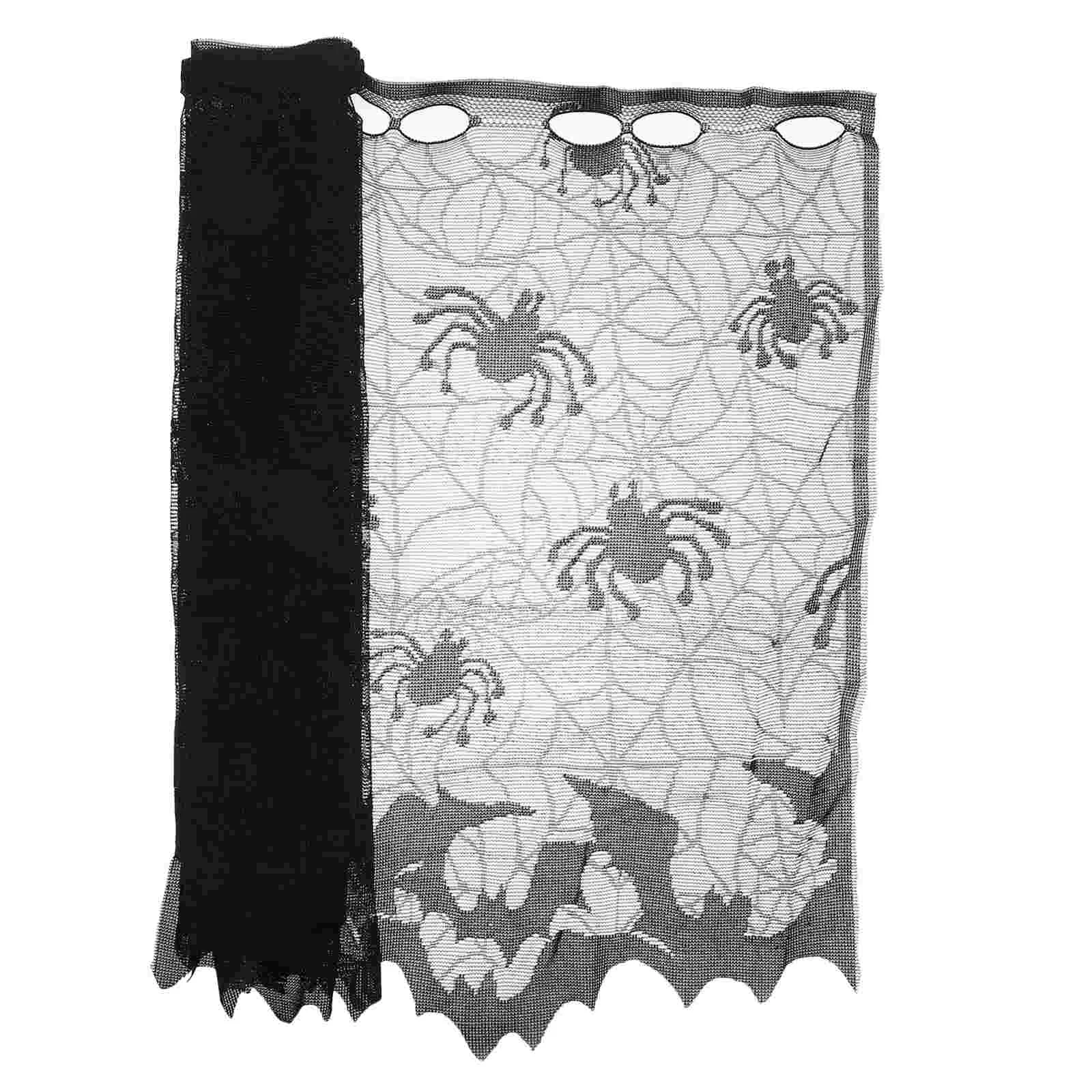 

Halloween Lace Window Curtain Spider Web Bats Door Curtain Lampshade Fireplace Cloth Decor for Spooky Halloween Ghost Festival P