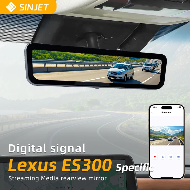 SINJET For Lexus ES300 Night Vision High Definition Camera 9.2inch Touch Screen Streaming Media Digital rearview mirror Dash cam