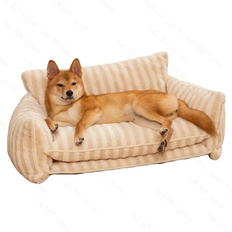 Pet Home Dog Bed Striped Sofa Cat Nest Washable Removable for Large Dogs Winter Warmth Deep Sleep Support Durable Couch Indoor